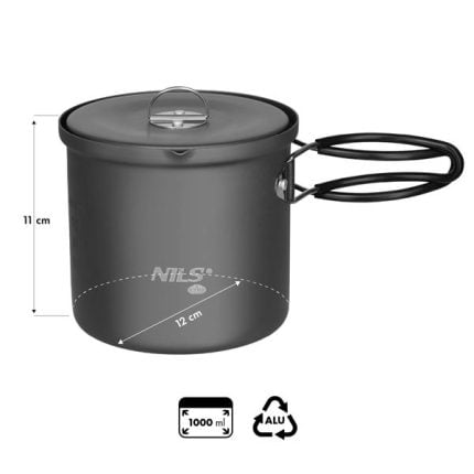Тенджера за къмпинг - NILS Camp aluminum camping cooking pot - 1 литър - NC4202 алуминиева тенджера за къмпинг тенджера за къмпинг 1 литър съд за готвене на открито къмпинг тенджера с капак тенджера за туристи 1000 мл съд за готвене на открито къмпинг съд за готвене къмпинг съдове за готвене цена цени