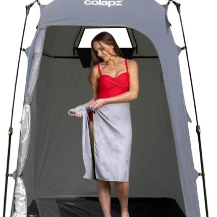 Къмпинг душ Pop Up палатка - Преносима палатка за баня и тоалетна, 2.1 м височина, водоустойчива и ветроустойчива палатка за къмпинг душ и тоалетна pop up палатка за преобличане къмпинг баня палатка преносима душ кабина къмпинг палатка за тоалетна на открито къмпинг заслон за уединение плажна съблекалня палатка цена цени