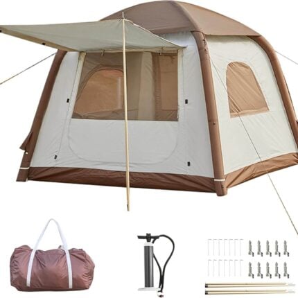 Надуваема палатка за къмпинг 2-4 човека – бързо сглобяване, водоустойчива DanCoom надуваема палатка палатка без сглобяване глемпинг палатка лесна палатка за къмпинг с включена помпа голяма надуваема палатка семейна палатка бърз монтаж лукзосна палатка за глемпинг къмпинг цена цени