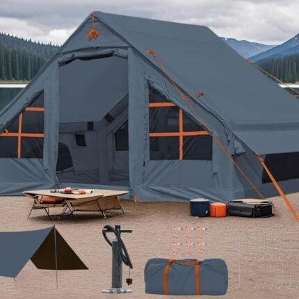 Надуваема палатка за къмпинг 4-6 човека DanCoom - водоустойчива 3000 мм., UV защита и с лесен монтаж бързо сглобяване, водоустойчива DanCoom надуваема палатка палатка без сглобяване глемпинг палатка лесна палатка за къмпинг с включена помпа голяма надуваема палатка семейна палатка бърз монтаж лукзосна палатка за глемпинг къмпинг цена цени