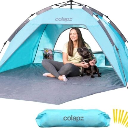 Плажна палатка Pop Up UV50+ - сенник за плаж с бърз монтаж, защита от слънце и вятър, лека и компактна за 2-3 човека плажна палатка със защита от слънце pop up плажна палатка сенник за плаж uv50 плажно укритие за вятър плажна шатра лесен монтаж палатка за плаж 2-3 човека къмпинг сенник за плаж цена цени