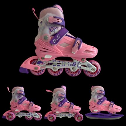 Регулируеми ролери и кънки 4в1 - Размер 31-42 - G&C BW125 adjustable roller-inline skates 4in1 pink ролери 4 в 1 регулируеми ролери за деца ролер и и кънки комплект Inline ролери Inline skates детски ролери регулируеми кънки за лед кънки за хокей четириколесни ролкови кънки ролери размер 31-42 цена цени
