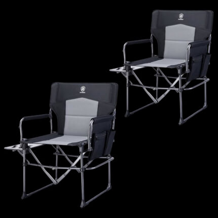 Сгъваем къмпинг стол с масичка комплект от 2 броя Ever Advanced - до 180 кг, с поставка и джоб, удобен за къмпинг, риболов и пикник режисьорски къмпинг стол здрав къмпинг стол до 180 кг стол за риболов с маса преносим стол споставка за чаша удобен стол за къмпинг и пикник цена цени