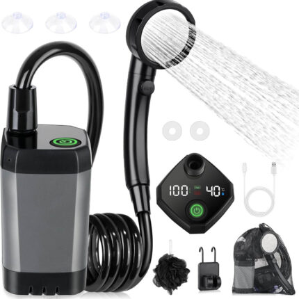 Преносим къмпинг душ с батерия 6000mAh Spopal - Outdoor camping shower с помпа, температурен дисплей и 2m маркуч за плаж, каравана, градина и пътуване цена цени camping shower portable shower outdoor душ за къмпинг акумулаторен къмпинг душ outdoor душ с помпа душ за каравана душ за пътуване къмпинг оборудване portable camping shower душ за плаж и къмпинг преносим душ с батерия душ за кучета и домашни любимци shower pump camping душ за кемпер outdoor shower system душ за градина USB къмпинг душ душ за кола и къмпинг