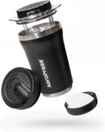 AeroPress Go Plus преносима кафемашина – компактна 3-в-1 кафе преса за пътуване, къмпинг и офис с термо чаша преносима кафемашина AeroPress Go Plus компактна кафемашина за пътуване ръчна кафемашина за къмпинг кафе преса за път и офис travel coffee maker AeroPress цена цени