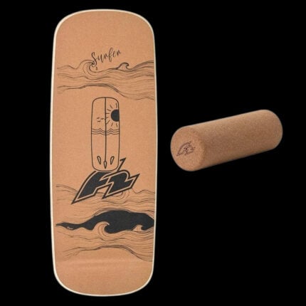 Баланс борд - 73см - F2 Pill cork balance board with cork roller корков баланс борд от букова дървесина 7 пласта с коркова ролка ролер комплект цена цени за баланс игри и развитие на баланса фитнес тренировки