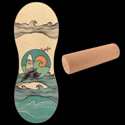 Баланс борд - F2 Peanut cork balance board with cork roller корков баланс борд от букова дървесина 7 пласта с коркова ролка ролер комплект цена цени за баланс игри и развитие на баланса фитнес тренировки цена цени