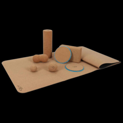 Комплект за йога - F2 Ultimate 8 piece yoga set with cork mat and accessories йога комплект с аксесоари коркова подложка постелка за йога коркови масажни топки мазажна топка плъзгащи дискове двойна топка йога блок ролер от корк корков ролер ролка за упражнения раздвижване и масаж на мускулите цена цени комплект 8 части